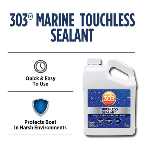 Touchless SiO2 Shield Sealant For Paint, Glass And Wheels, Water Activated, Spray On Rinse Off, Long Lasting Protection, Beads Water Like Crazy, 1 Gallon Refill For Trigger Bottle in white bottle with label showing marine use.