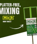 Mix It 20 Inch Mud And Paint Mixer With Durable ABS Paddle, featuring packaging and splatter-free claim on green background.