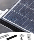 Close-up of All In One Aluminum Solar Panel Mounting Kit With 120mm Rails, showing panel surface, rail, and hardware components.