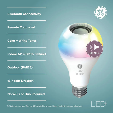 Dope Bluetooth Speaker Light Bulb With Color Changing LEDs, 9W Indoor A21, featuring remote control and multicolor soft white.