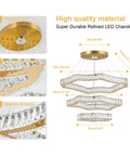 Lit Crystal Rings LED Chandelier With Integrated LED Strips Stainless Steel Frame Modern Hanging Ceiling Light details
