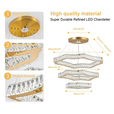 Lit Crystal Rings LED Chandelier With Integrated LED Strips Stainless Steel Frame Modern Hanging Ceiling Light details