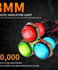 8mm LED indicator lights in red, green, blue with plastic housing, part of 10 Pack 8mm LED Indicator Lights IP67 Waterproof Panel Mount 5V To 24V