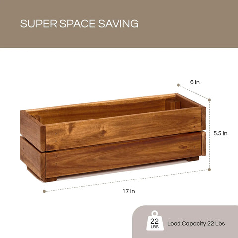 Premium Acacia Wood Planter Box With Crate Style Design Built To Last, 17 Inch Length, Rustic Rectangle, Shown in Golden Walnut