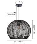 Small Black Rattan Pendant Light For Kitchen Island And Living Room Ceiling, 11.8 inch shade, adjustable hanging lamp.