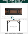 No Fuss Folding Laptop Desk For Small Spaces That Sets Up In Seconds 35.8 Inch Portable Table shown folded and opened.