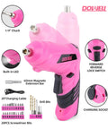 Pink 116 Piece Tool Kit With 3.6V USB Cordless Screwdriver For Women And Girls Includes Hammer Adjustable Wrenches Needle Nose Pliers Utility Knife 10 Foot Tape Measure Precision Screwdrivers Bit Set And Screwdriver Holder.