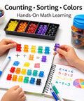 Kid Approved 110 Pieces Translucent Counting Bears With Heavy Duty Plastic Jar Color Sorter used for math learning and sorting.