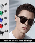 Top Tier Titanium Screw Back Stud Earrings For Women And Men Featuring Hypoallergenic Surgical Steel with Cubic Zirconia in Colors.