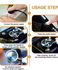 Electric Portafilter Cleaner Takes Zero Sweat Out Of Cleanup With Quick Ground Blast And Integrated Knock Box showing usage steps for easy operation.