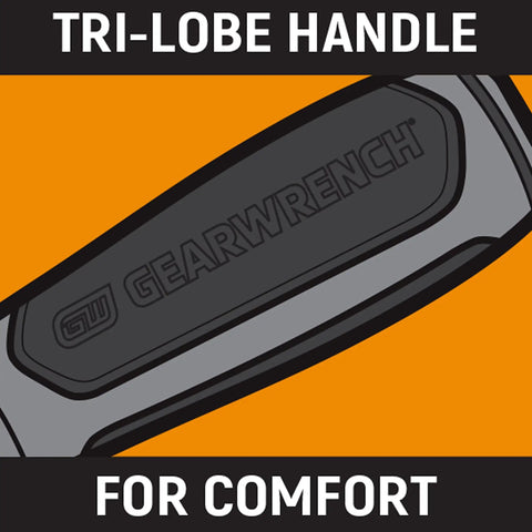 Close-up of tri-lobe handle labeled for comfort on 2 Piece Phillips And Slotted Screwdriver Set Pro Grade With Dual Material Handles Extra Long Blades Speed Zone Grip For Fast Low Torque Turns Non Slip Black Oxide Tips For Secure Fit And Durable Performance