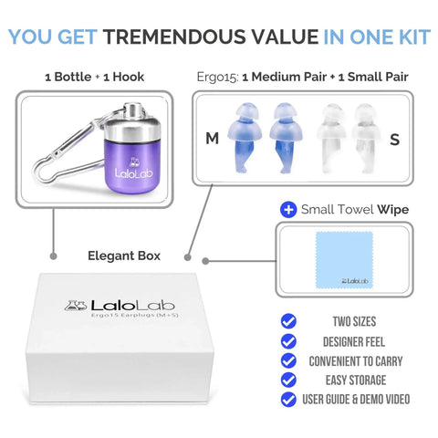 Two Sizes Sleep Ear Plugs For Snoring And Travel, Comfortable Reusable Noise Cancelling Earplugs With Up To 28 dB NRR, Small And Medium Fits For Work Or Bedtime, Case And Gift Box Included, 2 Pairs