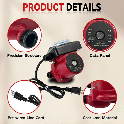 Heavy Duty Hot Water Recirculator Pump With Built In Digital Timer 115V Smooth Operator with precision structure and pre-wired line cord.