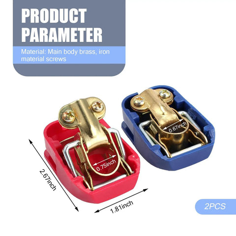 Two Pack Quick Release Cable Terminal Connectors for Cars, Auto Switch Terminals with Blue and Red Covers, dimensions