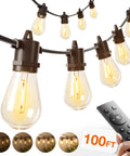 100Ft Outdoor LED String Lights With Remote Dimming Timer And 3 Modes 32 Shatterproof Edison Bulbs Waterproof Connectable Patio Lighting