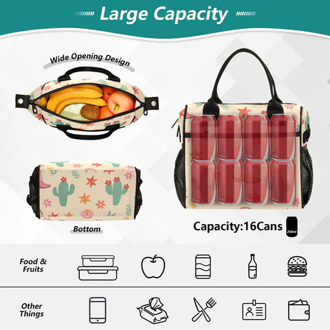 Western Cowboy Desert Star Insulated Lunch Bag displayed with large capacity feature, open with fruit and capacity for 16 cans.