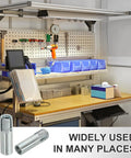 M6 Drop In Anchors 25 Pack Zinc Plated Carbon Steel Solid Knurled Concrete Anchors shown with a workbench for installation.