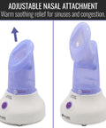 All In One Face Steamer With Adjustable Facial And Nasal Mask for sinus relief, showing nasal attachment detail on white base