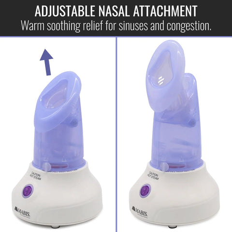 All In One Face Steamer With Adjustable Facial And Nasal Mask for sinus relief, showing nasal attachment detail on white base
