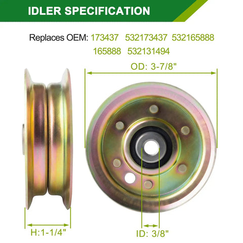 Beefed Up 42 Inch Mower Deck Rebuild Kit For Craftsman Husqvarna Poulan Pro With Spindle 130794 Blade 134149 Belt 532144959 Pulley 153535 Idler 131494 Replacement Parts Set Keeps Your Lawn Gear Running Smoothly idler pulley specifications including dimensions and OEM replacement numbers