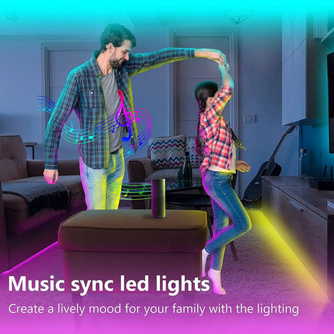 Couple dancing with 200 Foot LED Strip Lights Color Changing With Built In Microphone For Music Sync App And Remote Control