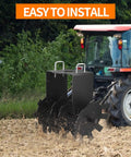 Two Pack Disc Harrow Plow For ATV UTV And Garden Tractor Heavy Duty Scraper Blade attached to tractor in field.