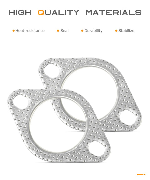 2 Pack Exhaust Gasket Kit For Cars And Trucks, Heavy Duty Metal Exhaust Flange Gasket, shown with heat resistance, seal, durability, stabilize features