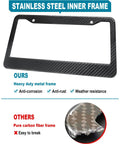 Legit Real Carbon Fiber License Plate Frame With Glossy 3D Twill Finish For Cars And Trucks showing stainless steel inner frame.
