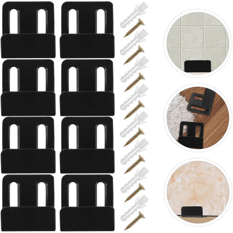 Heavy Duty Black Stainless Steel Tile Display Hangers, Wall Mount Hooks For Mirrors And Shelves, 8 Pack set with screws and wall plugs.
