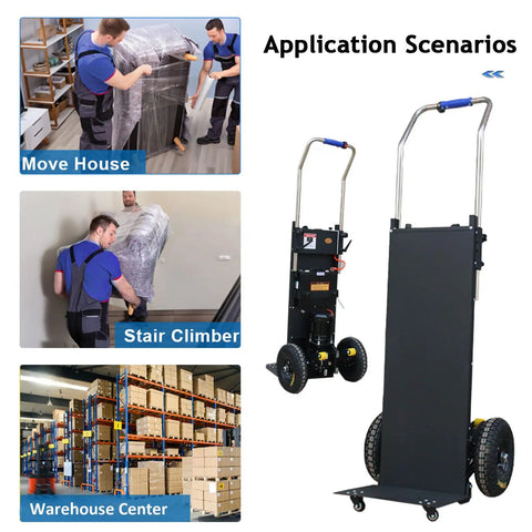 Heavy Duty Electric Stair Climber Hand Truck With 1500W Motor And 880lb Capacity Solid Rubber Wheels in application scenarios.