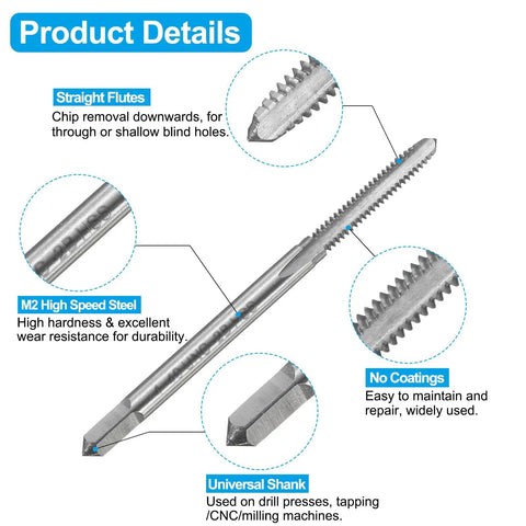 Beefy Tap And Drill Bit Set For Metalwork 4 40 UNC Taps 2 3mm Drill Bits Straight Flute HSS 6542 Close-up with Details