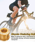 Cyclist on bike with Five Piece M8 Aluminum Chainring Bolts Set For Bicycle Crankset Nuts And Chainwheel Screws, black color upgrade