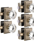 Vintage Crystal Door Knobs 5 Pack With Privacy Lock Round Glass Interior Door Knobs For Bedroom And Bathroom Heavy Duty Square Rosettes In Antique Bronze Finish