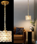 Dope Gold Crystal Pendant Light With Adjustable Cord Modern Hanging Ceiling Fixture for elegant living room setting