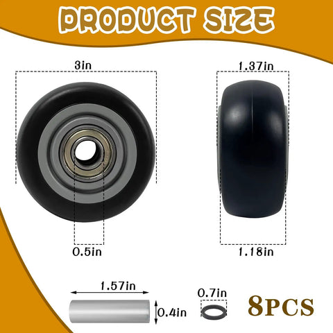3 Inch Heavy Duty Caster Wheels For Push Carts And Platform Trucks Featuring Smooth Rolling Polyurethane Treads showing dimensions and details.