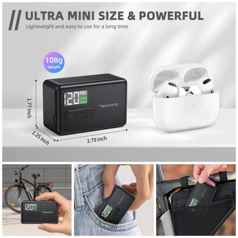 Ultra Tiny Electric Bike Pump With Auto Stop And Fast Inflation To 120 PSI Portable Mini Tire Inflator For Presta And Schrader Valves The Go To Gear For E Bikes And All Kinds Of Bicycles And Balls