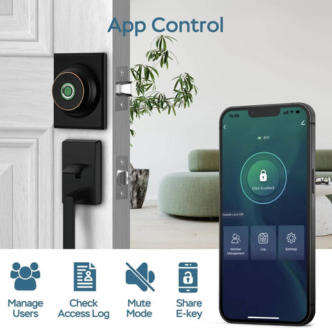 Smart Fingerprint Deadbolt With App Bluetooth For Front Door Keyless Entry Lock 0.3 Second Unlock Biometric 360 Degree ID