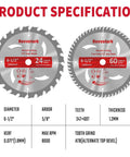Heavy Duty 6 1/2 Inch Circular Saw Blade With 5/8 Inch Arbor And 24 Or 60 Tooth Tungsten Carbide Tips That Kick Serious Butt On Lumber And Crisp Trim Work Daily specifications with two blades.