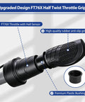 FT76X half twist throttle grip with rubber anti-slip design for ebikes and scooters. Includes premium plastic bushing detail.
