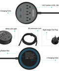 Diagram of Compact Three Outlet Power Strip With Two USB Ports And Flat Plug Five Foot Cord Wall Mountable features and components.
