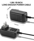 16.8V Massage Gun Charger Replacement with 59 inch cord, showing dimensions and plug, for LifePro Sonic Series and others