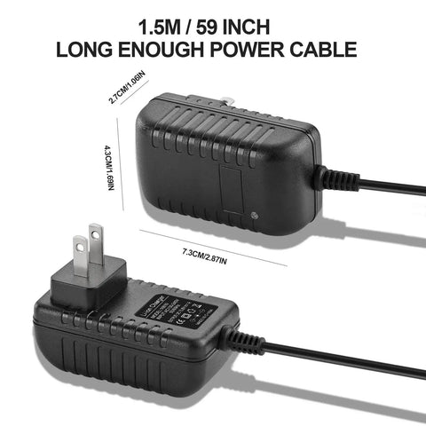 16.8V Massage Gun Charger Replacement with 59 inch cord, showing dimensions and plug, for LifePro Sonic Series and others
