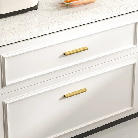 White cabinets with 20 Pack Gold Adjustable Drawer Pulls For Cabinets And Drawers, 1 To 4 Inch Center-To-Center Hole Spacing, Easy Install.