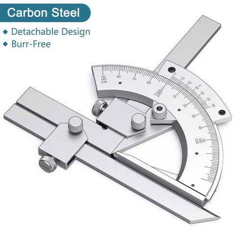 Heavy-Duty Vernier Bevel Protractor Made From Tough Carbon Steel Frame with detachable design for precise measurements.