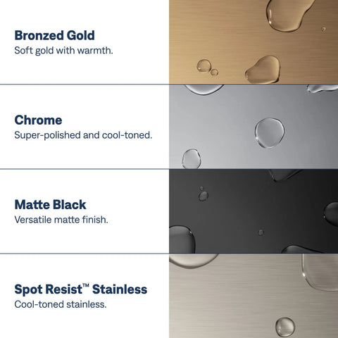Moen Swyre Pulldown Kitchen Faucet, Chrome, 87508 color finishes including Chrome, Matte Black, and Spot Resist Stainless.