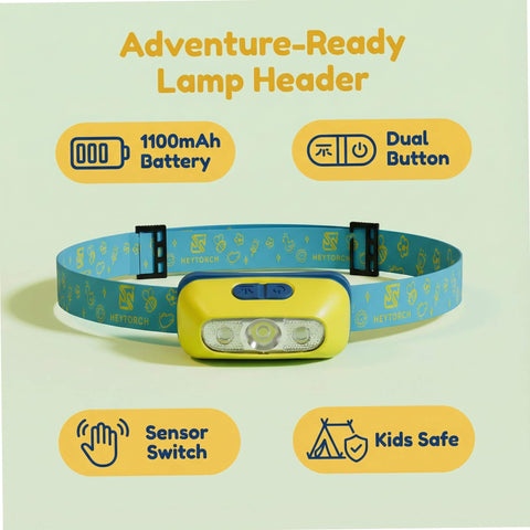 Kid Friendly Motion Sensor Headlamp And Rechargeable Camping Lantern Set with Hands Free Wave Control, 1100mAh battery, green