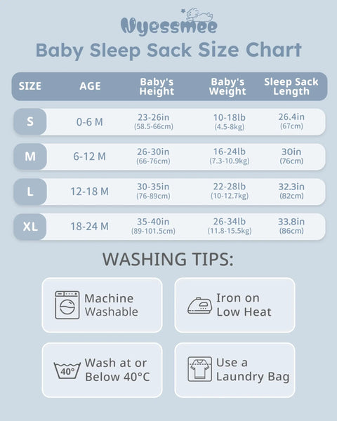 Size chart for 2 Pack Baby Sleep Sack 0-6 Months 0.5 Tog 100 Percent Cotton Wearable Blanket With 2-Way Zipper Lightweight