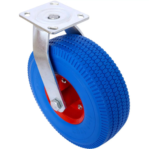 Heavy Duty 10 Inch Flat Free Caster Wheels Swivel And Rigid Casters For Furniture. Blue wheel with metal plate for easy mobility.