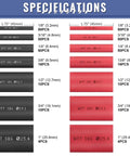 Specifications chart of Pro Grade Heat Shrink Tubing Kit With Adhesive Lined 3 To 1 Ratio Marine Grade Shrink Wrap 400 Piece Set.