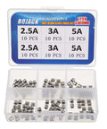125V Fast Blow Glass Fuse Kit For Electronics Repair, 3.6x10mm, 60-Piece Surface Mount Assortment with fuses in storage case